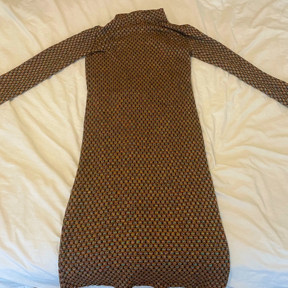 Metallic Zara turtleneck long sleeve body con dress